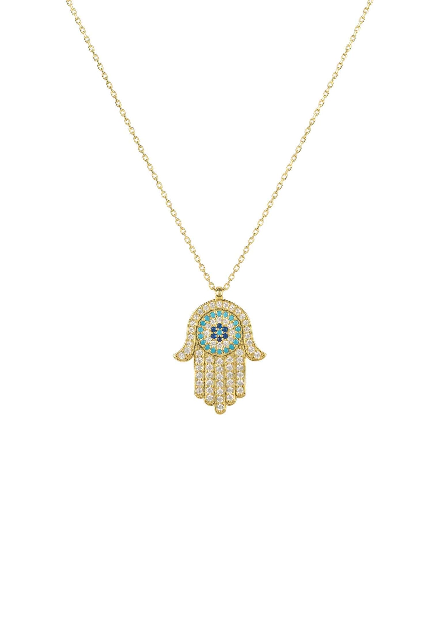 Hamsa Hand With Evil Eye Pendant Necklace Gold