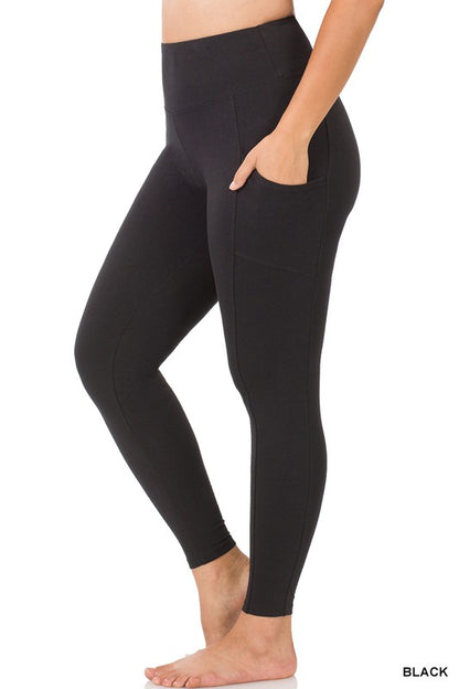 PLUS BETTER COTTON WIDE WAISTBAND POCKET LEGGINGS